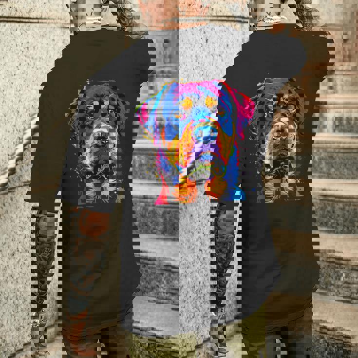 ロットワイラー 犬 カラフル ポップアート 犬の誇り ロットワイラー メンズTシャツ バックプリント 彼への贈り物