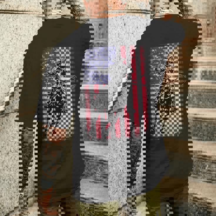 ロデオ 馬 アメリカ国旗 アメリカ カントリー カウボーイ ウェスタン メンズTシャツ バックプリント 彼への贈り物