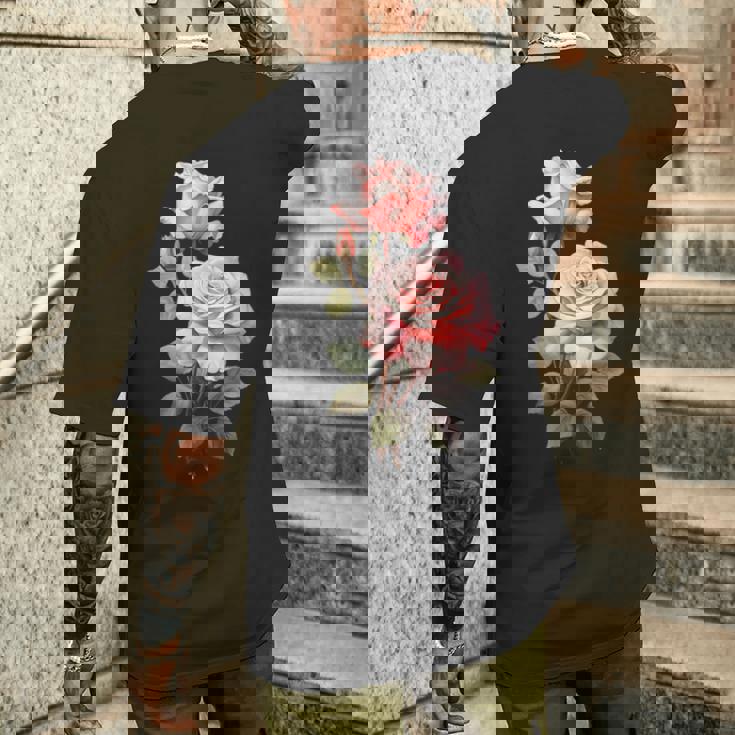 ローズシャツ 美しいピンクのバラとつぼみ メンズTシャツ バックプリント 彼への贈り物