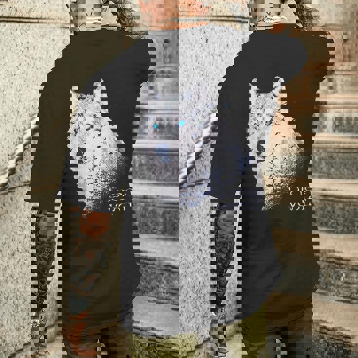 ローンウルフ 森 山 野生 野生動物 雪 オオカミ メンズTシャツ バックプリント 彼への贈り物