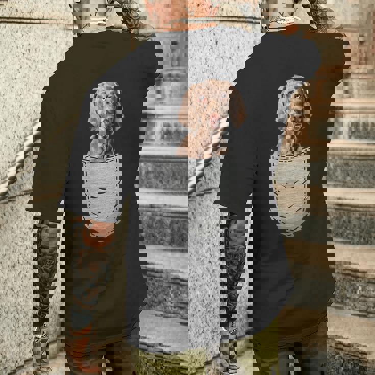 ワイマラナーラナー胸ポケット犬の飼い主 メンズTシャツ バックプリント 彼への贈り物