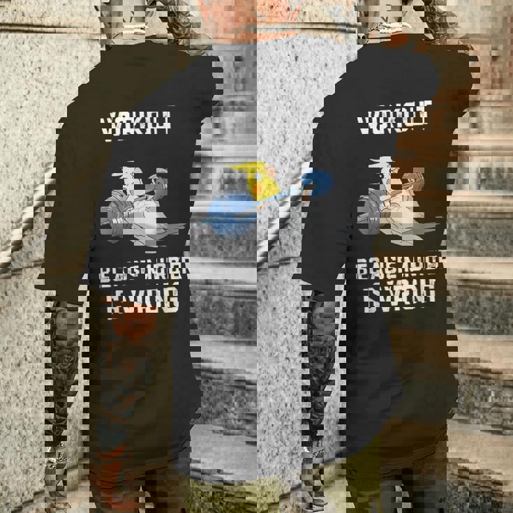 ワークアウト Because Murder Is Wrong 面白いオウム オカメインコ 鳥 メンズTシャツ バックプリント 彼への贈り物