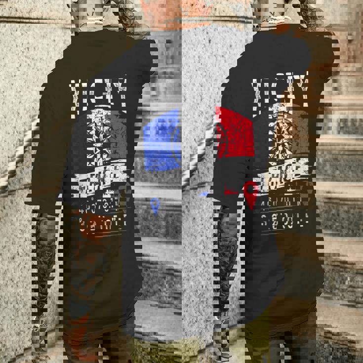 ヴィシー フランス 国旗 Gps座標 メンズTシャツ バックプリント 彼への贈り物