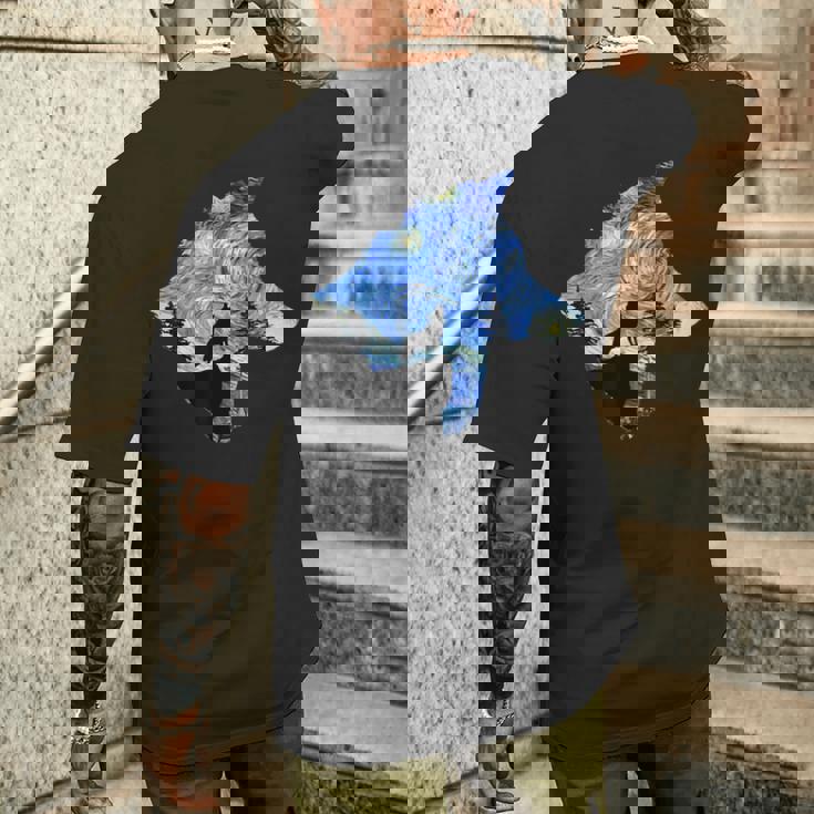 ヴィンセント・ヴァン・ゴッホ作 星月夜狼 有名な絵画 メンズTシャツ バックプリント 彼への贈り物