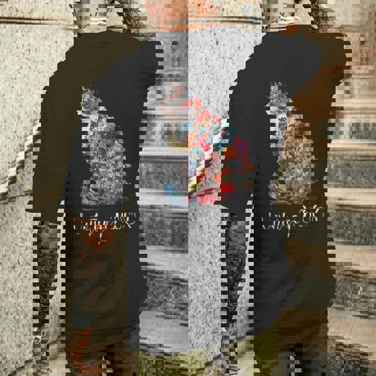 ヴィンテージ 2000 花柄 花 猫好き 24時間 誕生日 メンズTシャツ バックプリント 彼への贈り物