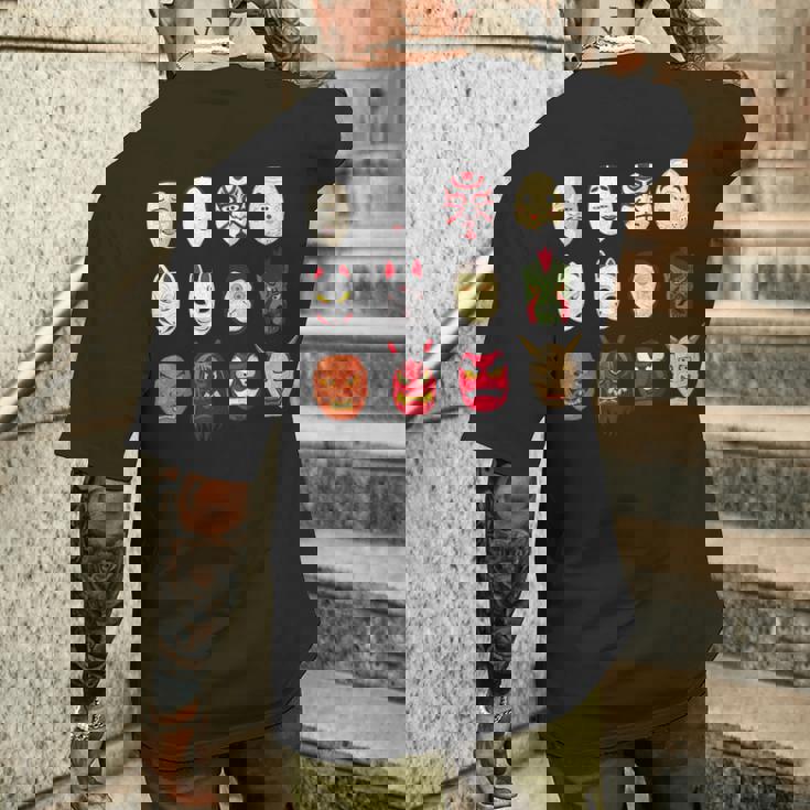 ヴィンテージ グラフィカル 日本 アート 天狗 きつね ひょっとこ マスク メンズTシャツ バックプリント 彼への贈り物