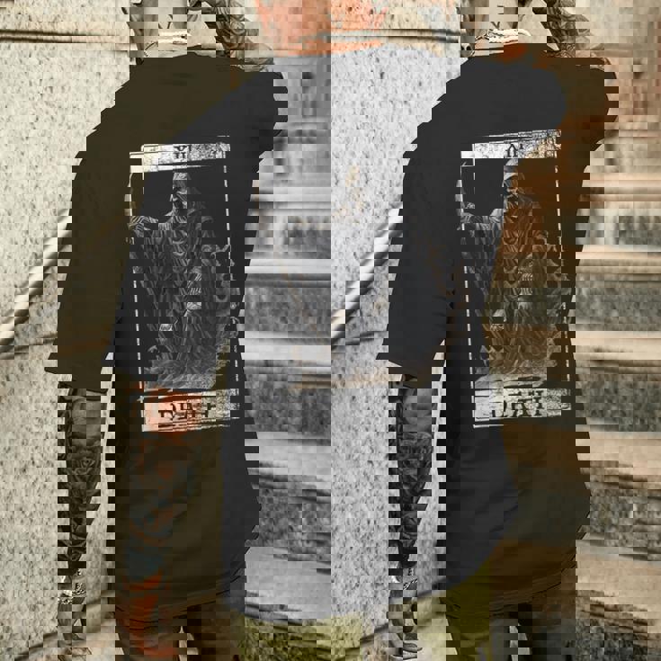 ヴィンテージ デス タロット カード 死神 オカルト悪魔の恐怖 メンズTシャツ バックプリント 彼への贈り物