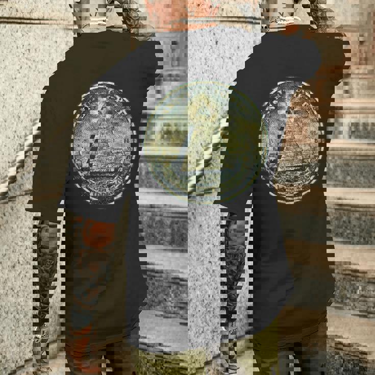 ヴィンテージ ドルビル ノート オールシーイング アイ イルミナティ メンズTシャツ バックプリント 彼への贈り物