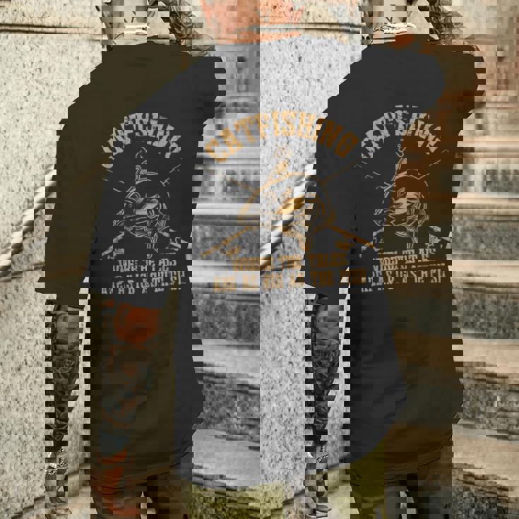 ヴィンテージ ナマズ 面白い ナマズ 釣り フィッシング フィッシャーマン メンズTシャツ バックプリント 彼への贈り物