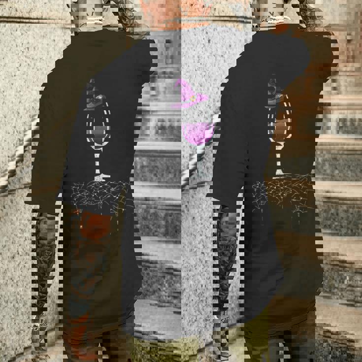 ヴィンテージ ハロウィン パープル グレープ ワイングラス 魔女 帽子 キュート メンズTシャツ バックプリント 彼への贈り物