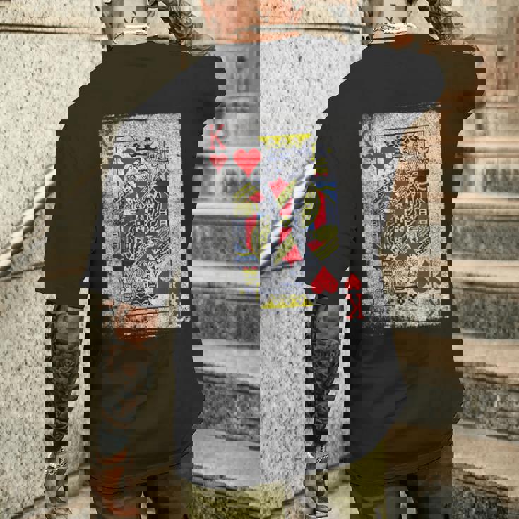 ヴィンテージ ハートのキングトランプ ハロウィン カジノ メンズTシャツ バックプリント 彼への贈り物