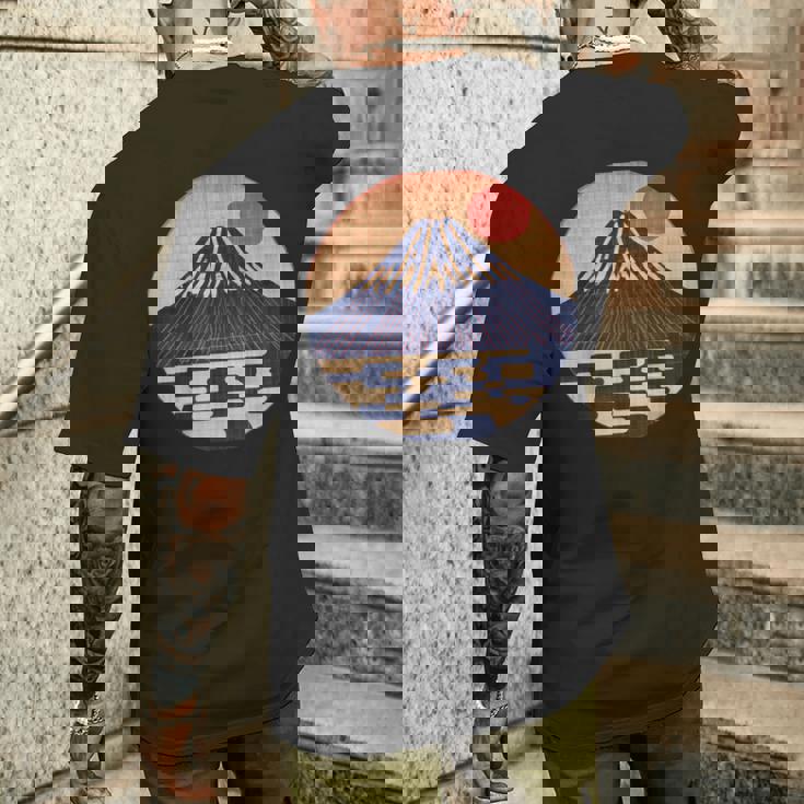 ヴィンテージ 和 富士山 山の上の日本の舞う太陽 メンズTシャツ バックプリント 彼への贈り物