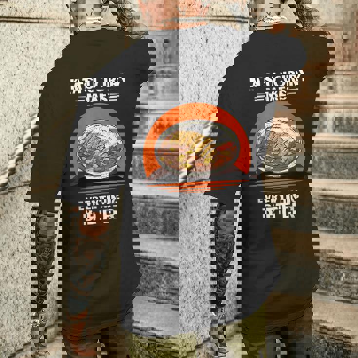 ヴィンテージかつカレーがすべてをより良くするレトロ。 メンズTシャツ バックプリント 彼への贈り物