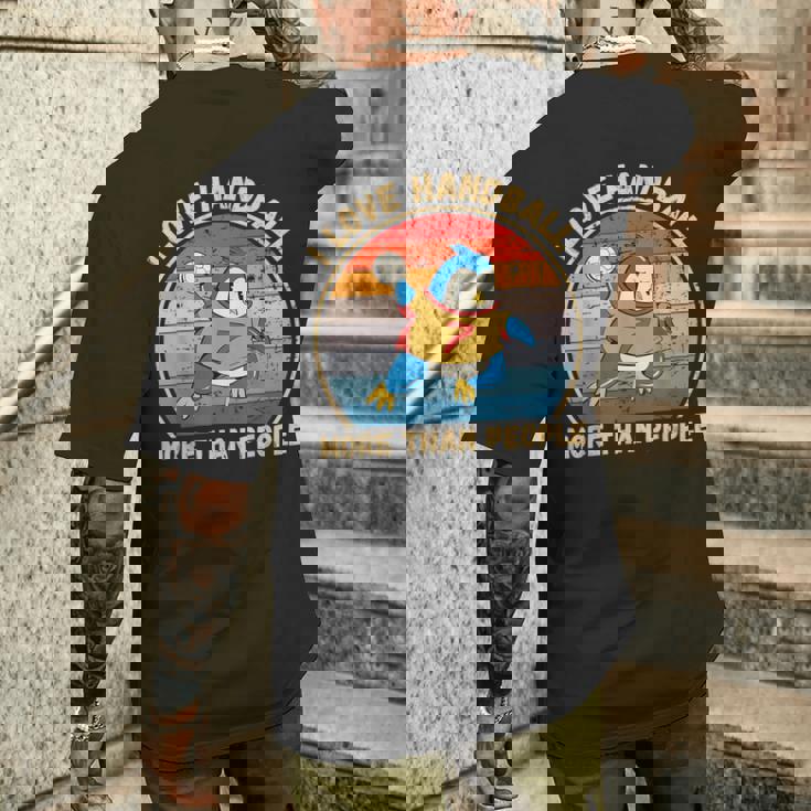 ヴィンテージペンギン I Love Handball More Than People メンズTシャツ バックプリント 彼への贈り物