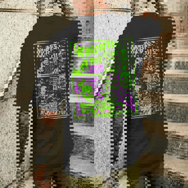 ヴィンテージホラーフェス ハロウィン映画ポスター オールドタイムホラー メンズTシャツ バックプリント 彼への贈り物