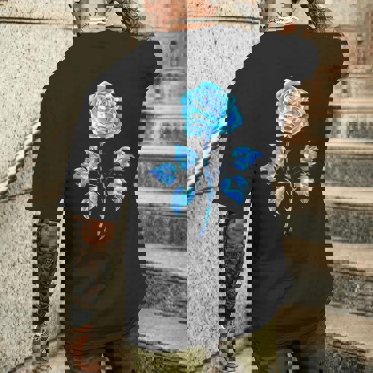 一輪挿し 青いバラ かわいい 青いバラ 花 ガーデニング メンズTシャツ バックプリント 彼への贈り物