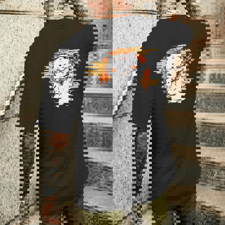 三味線で遊ぶ猫 メンズTシャツ バックプリント 彼への贈り物