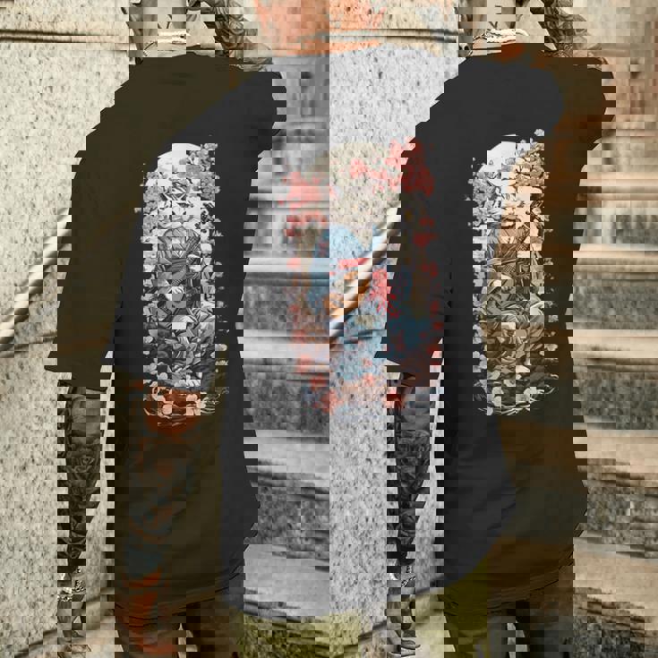 三味線猫 ヴィンテージ 日本 鬼 デザイン メンズTシャツ バックプリント 彼への贈り物