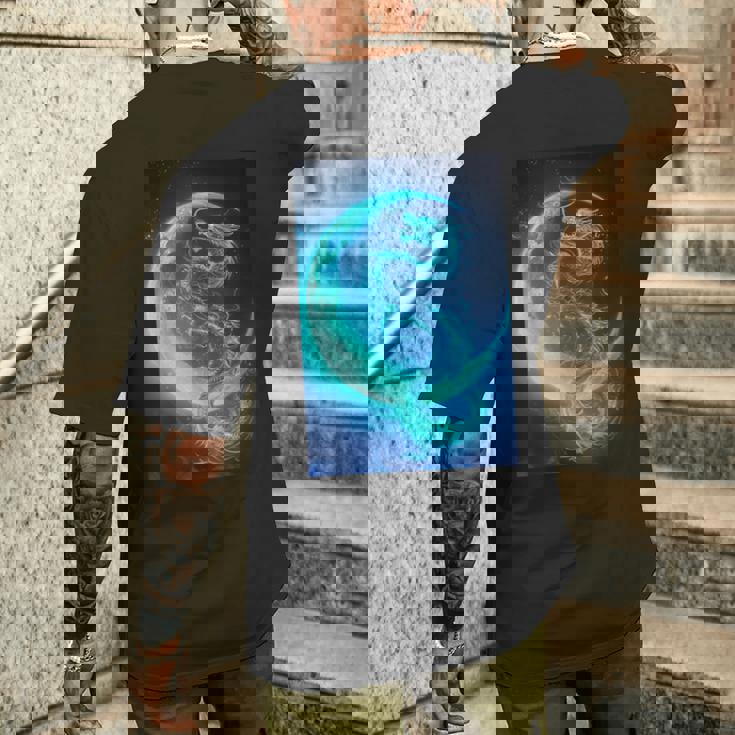 三日月のドラゴン ブルーギャラクシー天文学 アート メンズTシャツ バックプリント 彼への贈り物