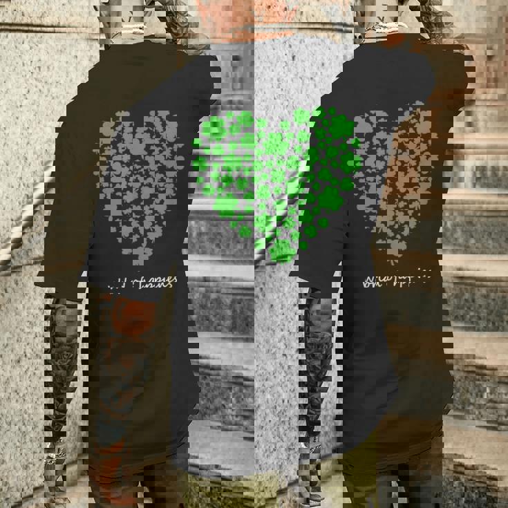 世界中の幸せを願う 可愛い ハート クローバー 反戦 平和 メンズTシャツ バックプリント 彼への贈り物