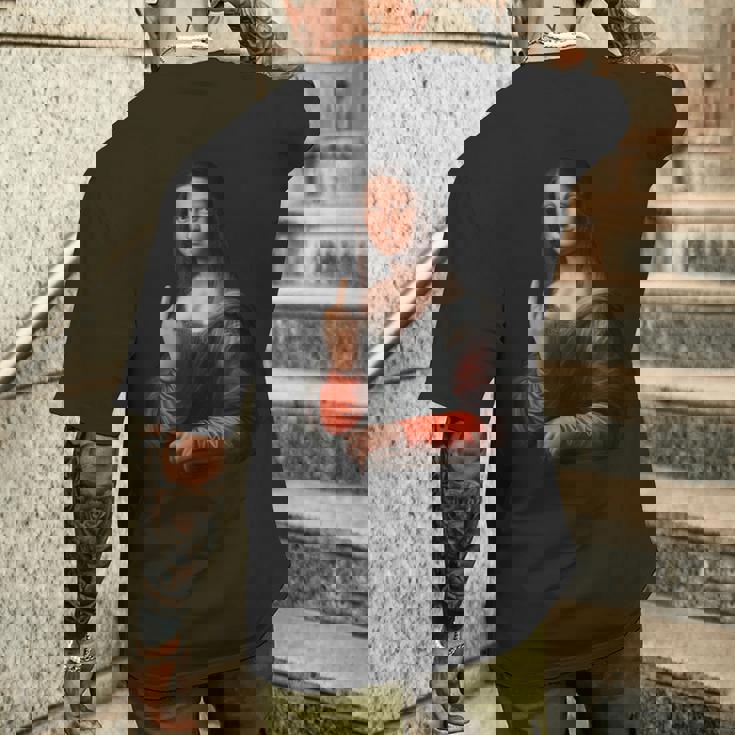 中指軽量グラフィックのモナリザ メンズTシャツ バックプリント 彼への贈り物