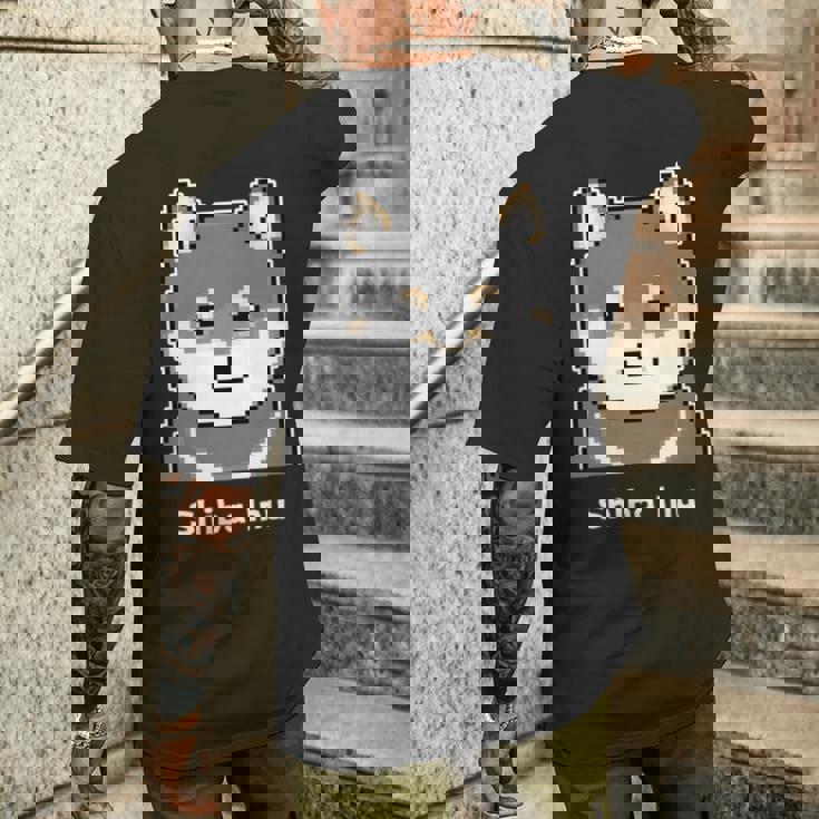 丸顔の黒柴さんのドット絵 長袖tシャツ メンズTシャツ バックプリント 彼への贈り物