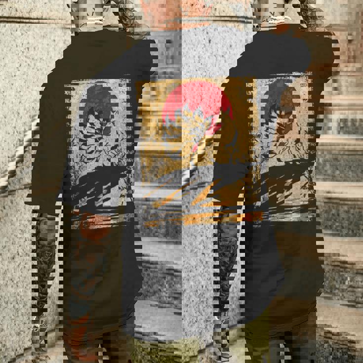 九尾の狐 日本のレトロアート メンズTシャツ バックプリント 彼への贈り物