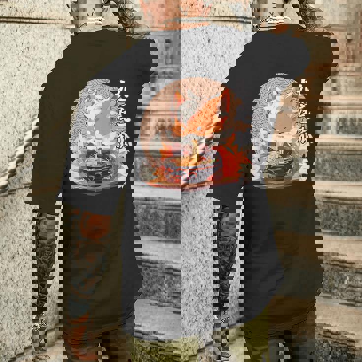 九尾の狐、ラーメンを食べる九尾の狐 メンズTシャツ バックプリント 彼への贈り物