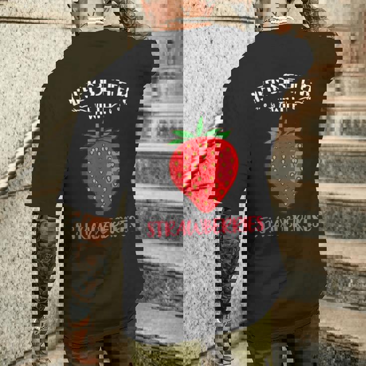 人生はイチゴとベターです メンズTシャツ バックプリント 彼への贈り物