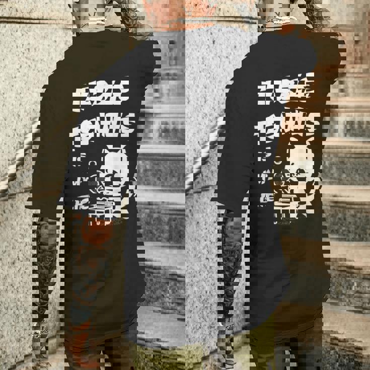 卓球をするクールな猫 メンズTシャツ バックプリント 彼への贈り物