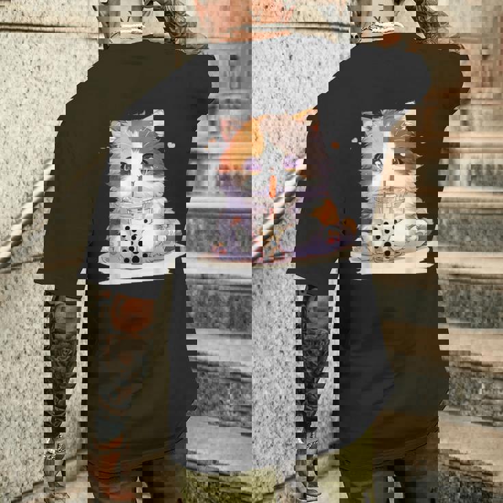 原宿竹下通りの可愛い子猫 アニメ好き オタクを癒すタピオカ茶 メンズTシャツ バックプリント 彼への贈り物