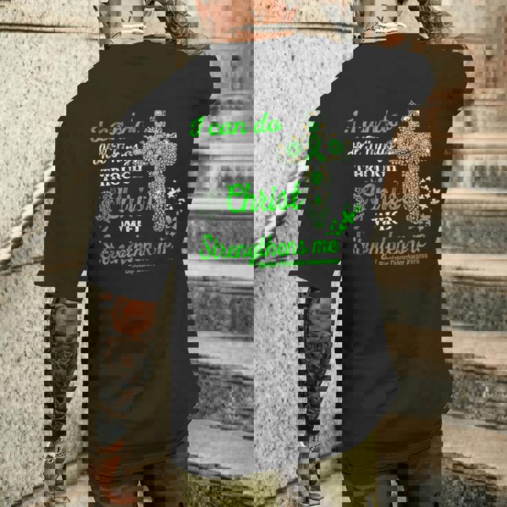 双極性障害啓発 双極性障害 戦士 キリスト メンズTシャツ バックプリント 彼への贈り物