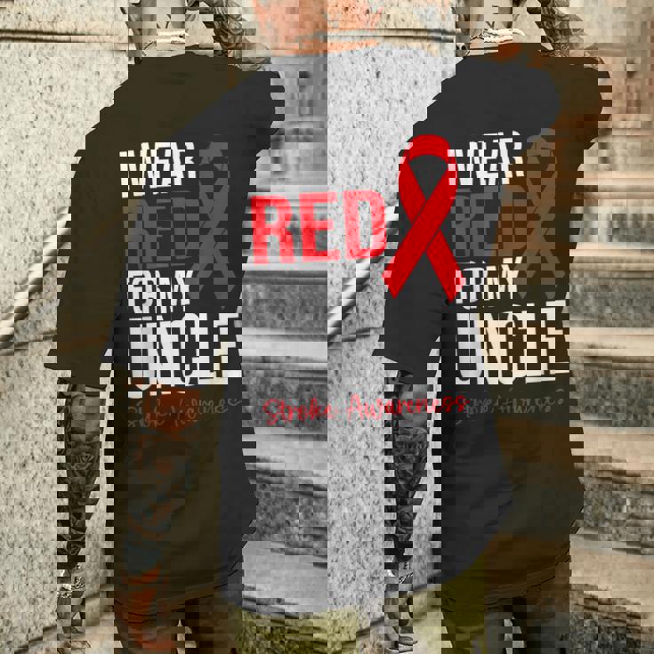 叔父さんの脳卒中啓発のために赤を着ています メンズTシャツ バックプリント 彼への贈り物
