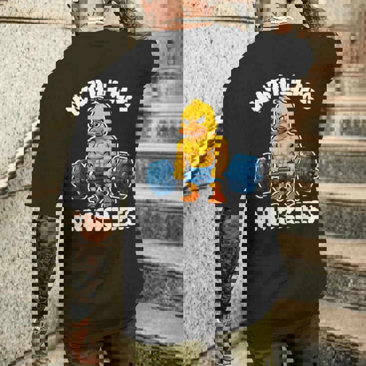 取り付け 筋肉 アヒル ウェイトリフティング フィットネス ジム 男の子 男性 メンズTシャツ バックプリント 彼への贈り物