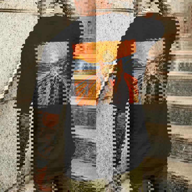 叫ぶ猫、エドヴァルド・ムンク風、面白い猫 メンズTシャツ バックプリント 彼への贈り物