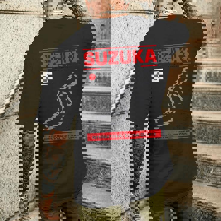 名サーキット概要 鈴鹿トラックレースファンカーレース メンズTシャツ バックプリント 彼への贈り物