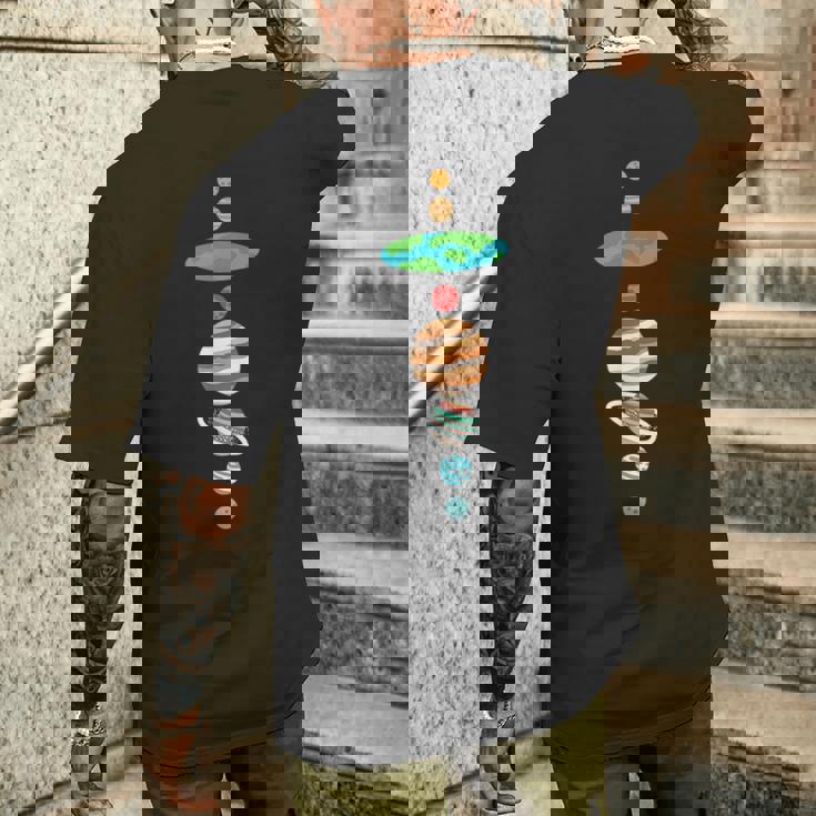 地球平面説太陽系 メンズTシャツ バックプリント 彼への贈り物