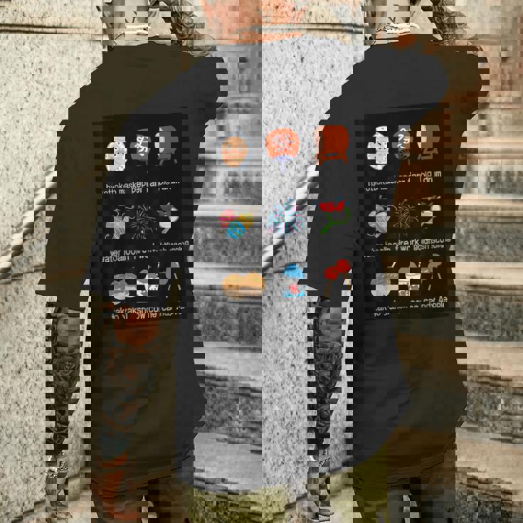 夏祭り ひょっとこ うちわ 太鼓 水風船 花火 金魚すくい たこ焼き かき氷 りんご飴 メンズTシャツ バックプリント 彼への贈り物