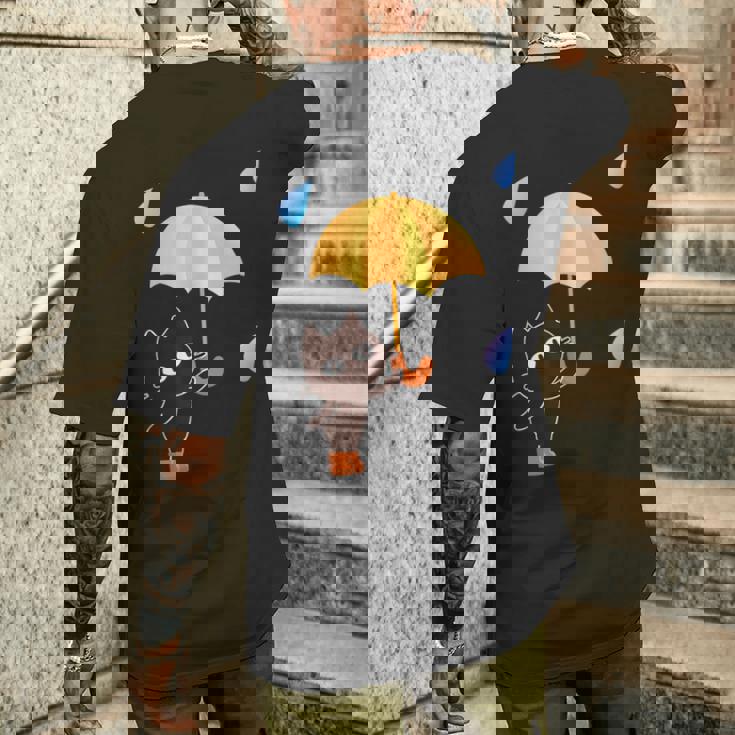 大人かわいい絵本の猫 雨の日 メンズTシャツ バックプリント 彼への贈り物