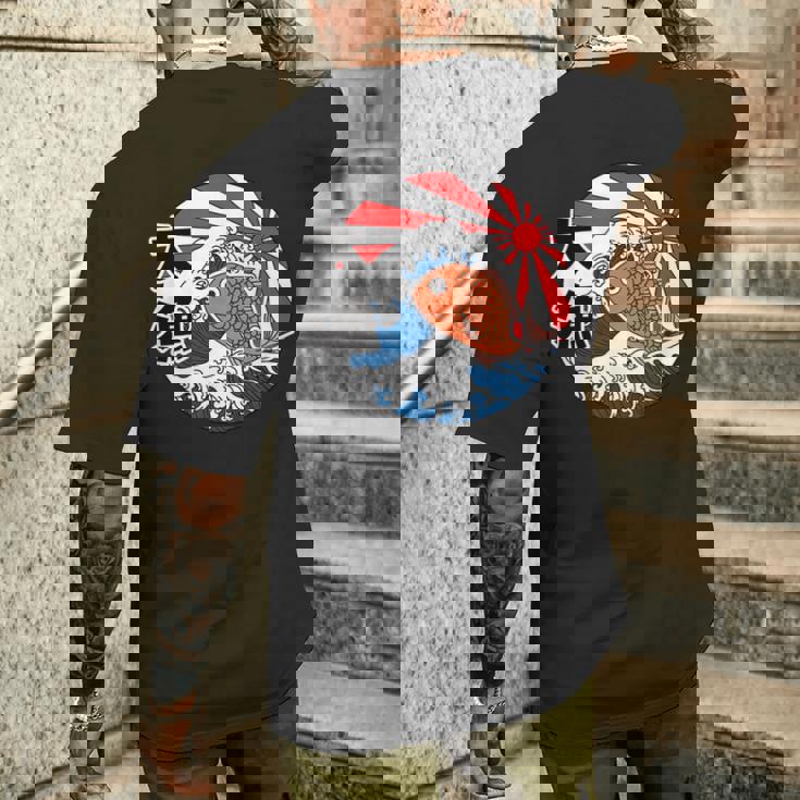 大漁旗 魚 鯛 旗 イラスト 波 ソーラン節 かわいい おもしろ おしゃれ メンズTシャツ バックプリント 彼への贈り物