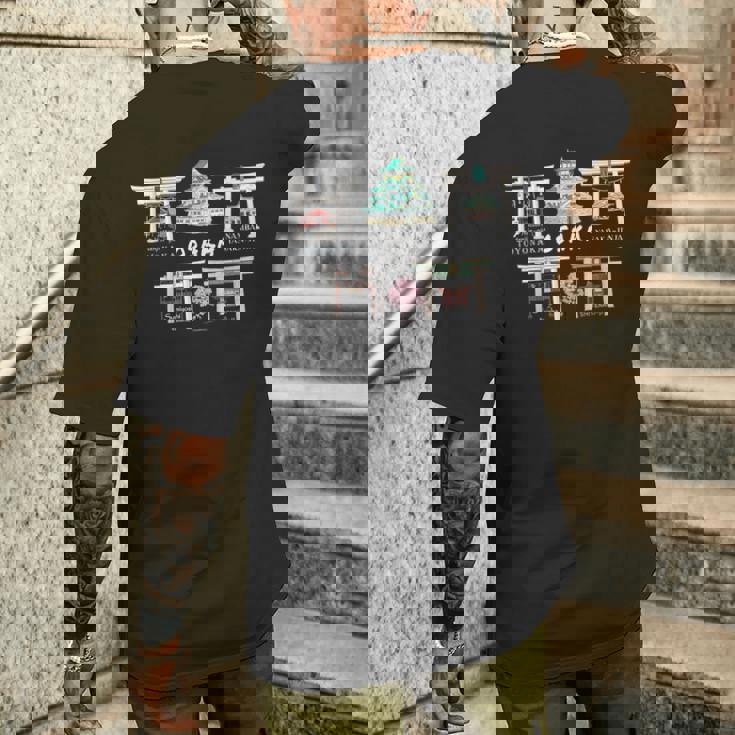 大阪、観光名所、城、神社、寺、日本を描く メンズTシャツ バックプリント 彼への贈り物