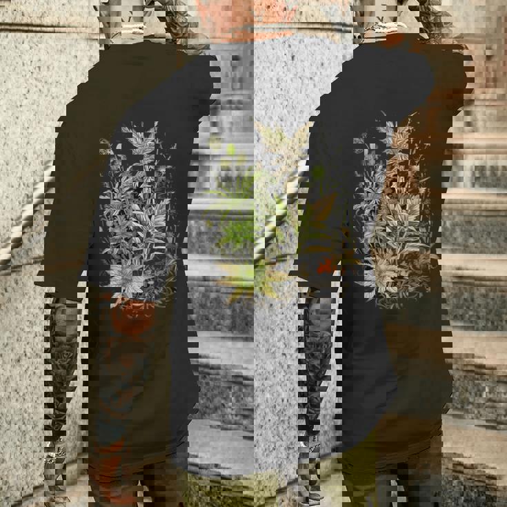 大麻植物とつぼみ 420 草 麻 サティバ インディカ ポットヘッド メンズTシャツ バックプリント 彼への贈り物