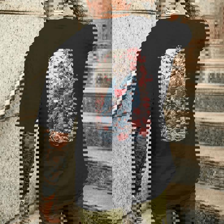 妖怪猫 着物美桜風 メンズTシャツ バックプリント 彼への贈り物