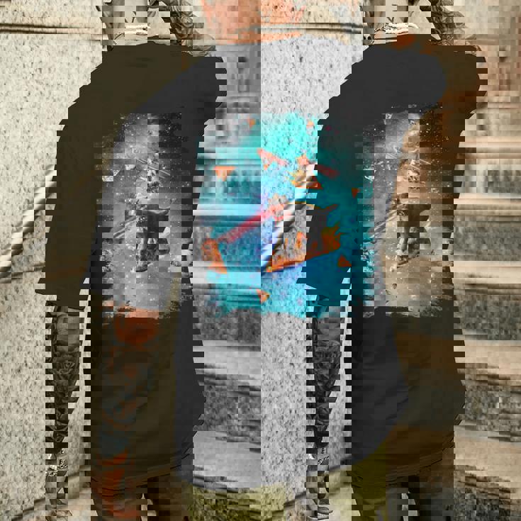 宇宙 レーザー目 猫 ピザに乗る猫 ギャラクシーキャット メンズTシャツ バックプリント 彼への贈り物