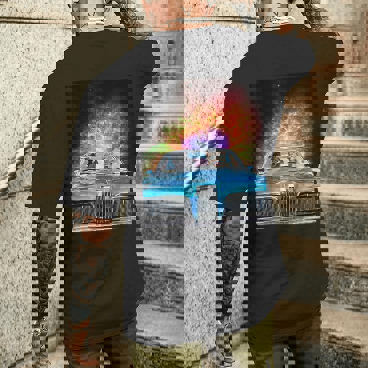 宇宙 銀河 猫 運転 車 メンズTシャツ バックプリント 彼への贈り物