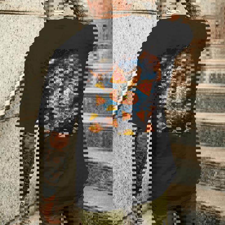 宇宙でピザタコスを食べるギャラクシーナマケモノ メンズTシャツ バックプリント 彼への贈り物