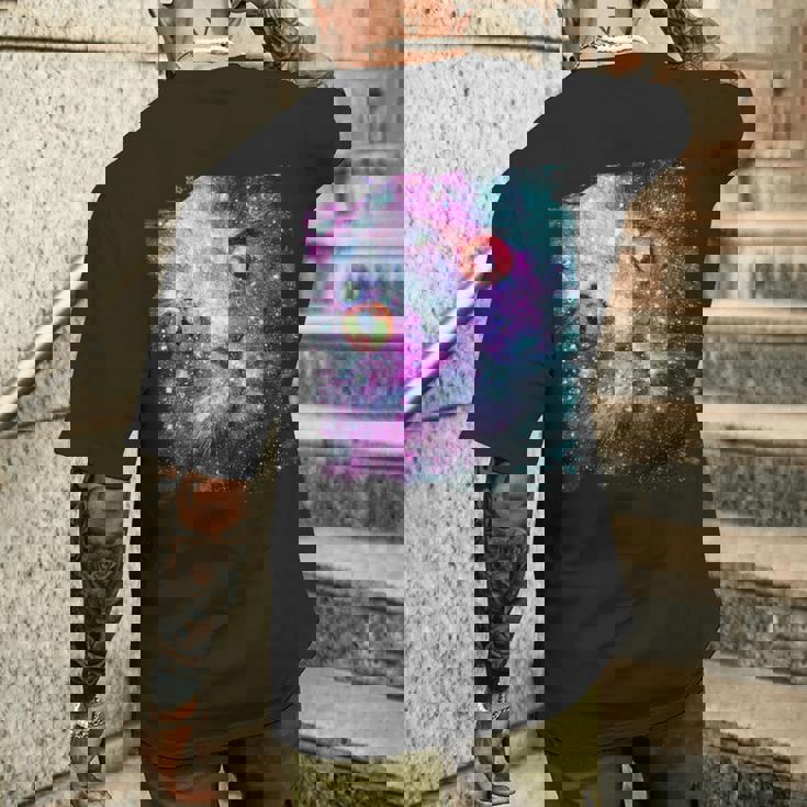 宇宙のかわいいアストロ宇宙猫 メンズTシャツ バックプリント 彼への贈り物