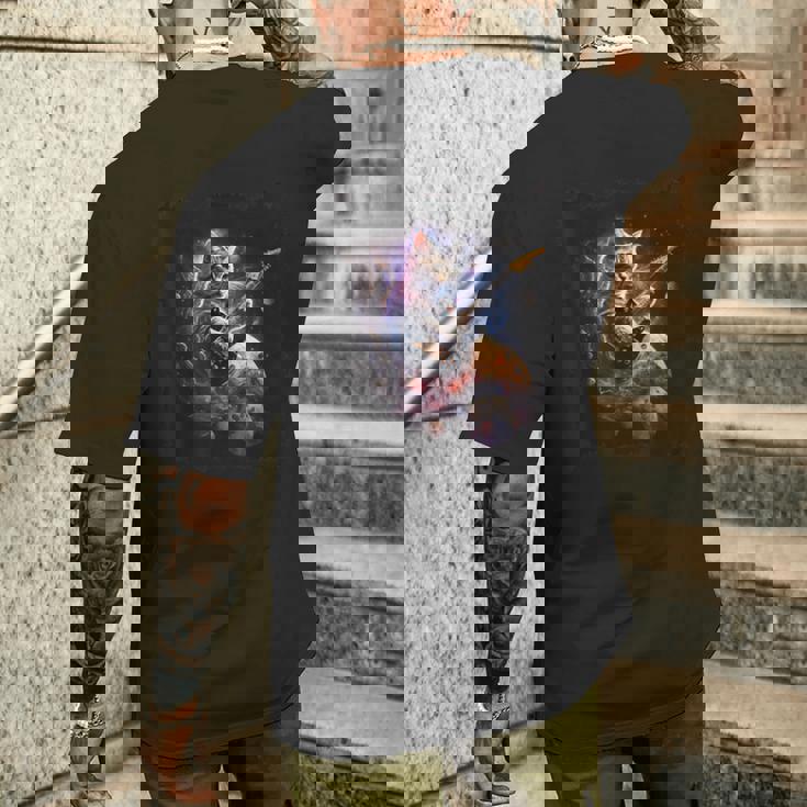 宇宙の猫 スピリット 銀河 ギター サイエンス メンズTシャツ バックプリント 彼への贈り物