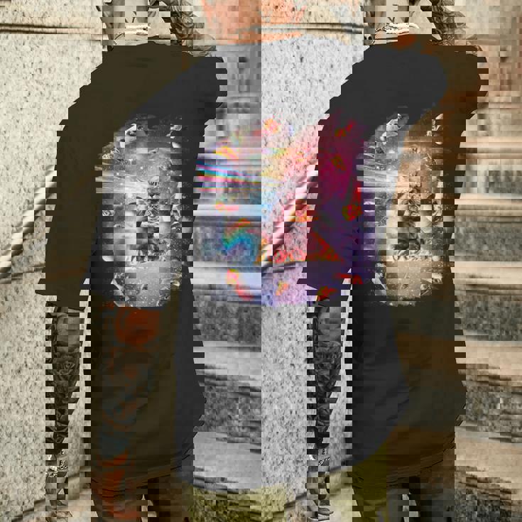 宇宙ピザ猫-レインボーレーザー、タコス、ブリトー メンズTシャツ バックプリント 彼への贈り物