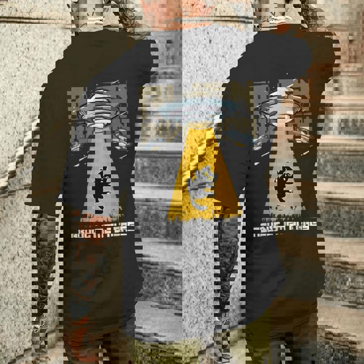 宇宙人 侵略 Abduct Me Please 宇宙船 おもしろ猫 Ufo メンズTシャツ バックプリント 彼への贈り物